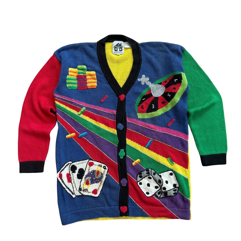 Storybook Knits Vintage Casino Las Vegas Cardigan Sweater Womens Medium Novelty